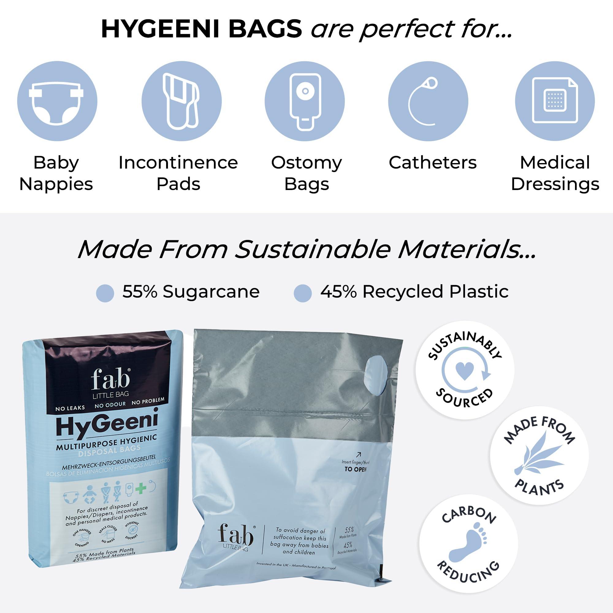Fab Little Bag Fab Little Bag HyGeeni Disposal Bags for Nappies, Incontinence Pads, Ostomy & Catheter Bags - Prevents Odours, No Mess, Eco-Friendly, Pack of 50 Bags