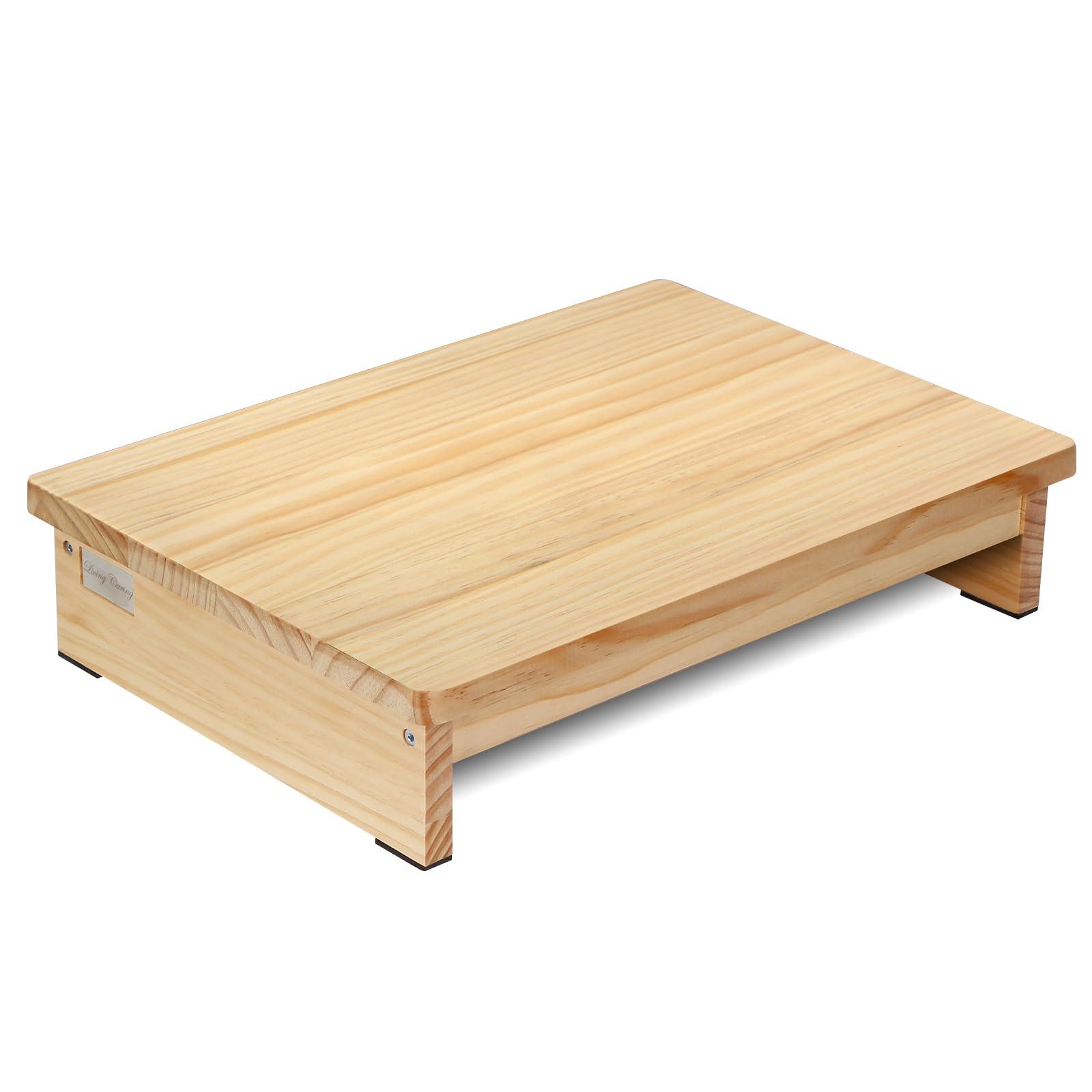 LivingCaring Half Steps for Seniors 3.5\" Wooden Step Stool for Seniors with Non-Slip Rubber Feet, Sturdy Step Stool for Stairs, Solid Pinewood Platform Step for Indoor Use