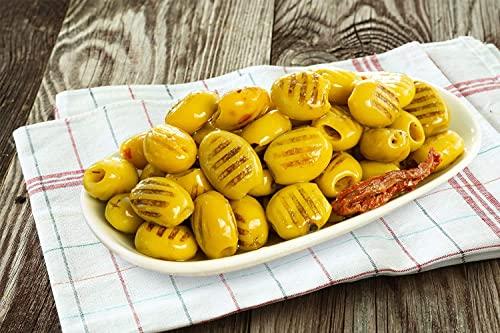Emirelli San Francisco Emirelli Grilled and Pitted Green Olive – Delicious Premium Hand-Picked Turkish Olives Filled Marinated in Fresh Spices, Preserved (Grilled Olives, 6 Pack)