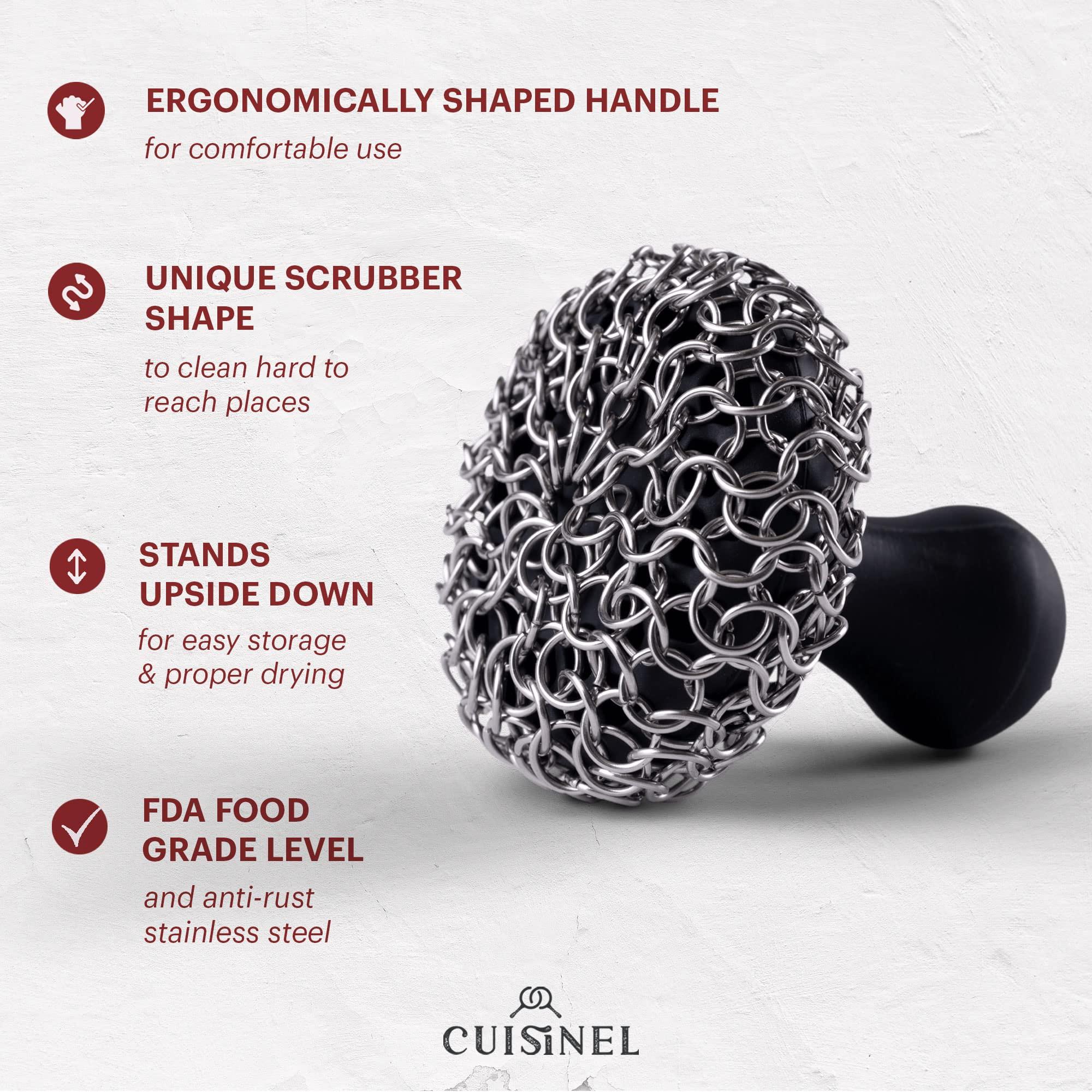 Cuisinel Cuisinel 12\"-inch Cast Iron Skillet with Lid + Ergonomic Chainmail Scrubber + Pan Scraper - Combination Cookware and Accessories