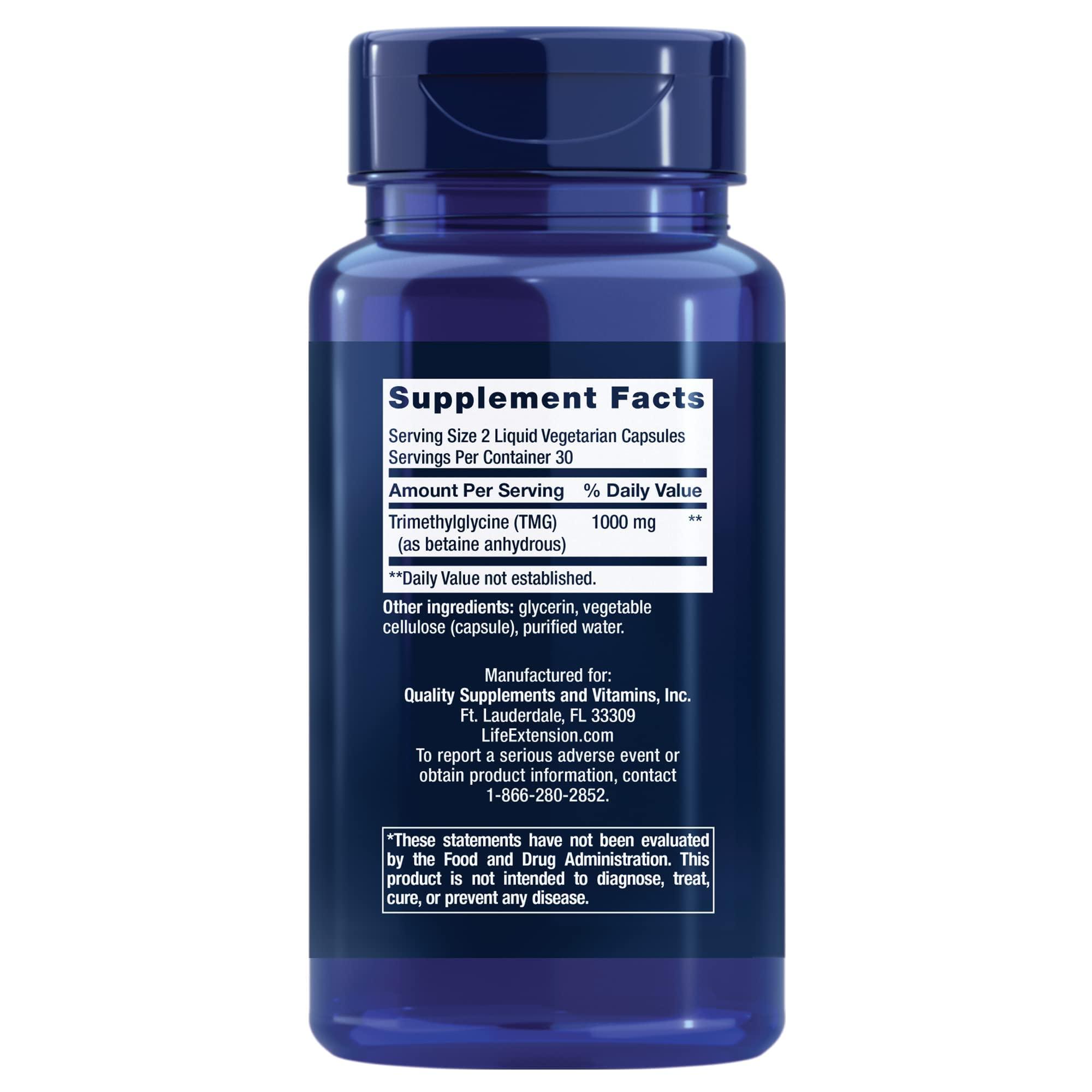 Life Extension Life Extension TMG 500 mg and Taurine 1000 mg Supplement Bundle - 60 Liquid Vegetarian Capsules and 90 Vegetarian Capsules