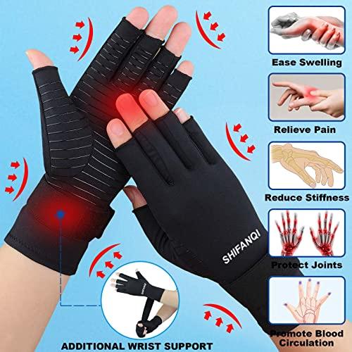 SHIFANQI 2 Pairs Copper Arthritis Compression Gloves Women Men for Carpal Tunnel, RSI, Joint Pain, Swelling, Tendonitis Relief, Fingerless Arthritis Gloves for Computer Typing, Work, Sleeping (SMALL/MEDIUM)
