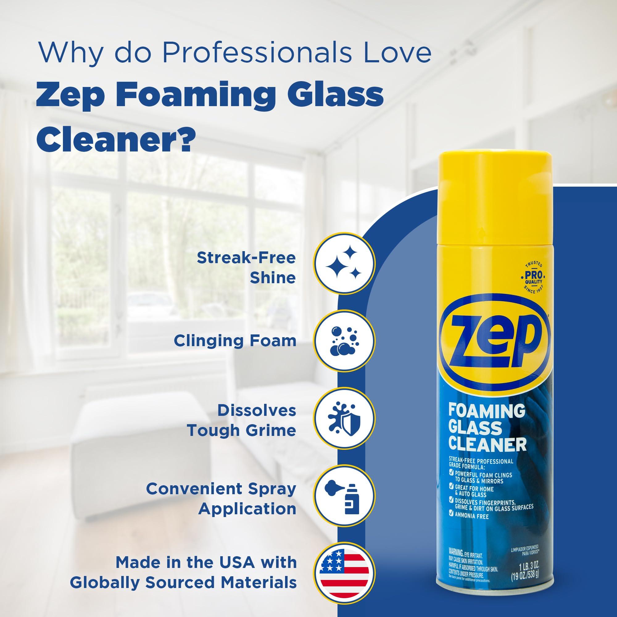 Zep Zep Foaming Glass Cleaner - 19 oz (Case of 12) ZUFGC19 - Streak-Free Professional Grade Formula that Dissolves Dirt, Fingerprints and Grime on Glass, Mirrors, Windows and Plexiglas in Home, Business,