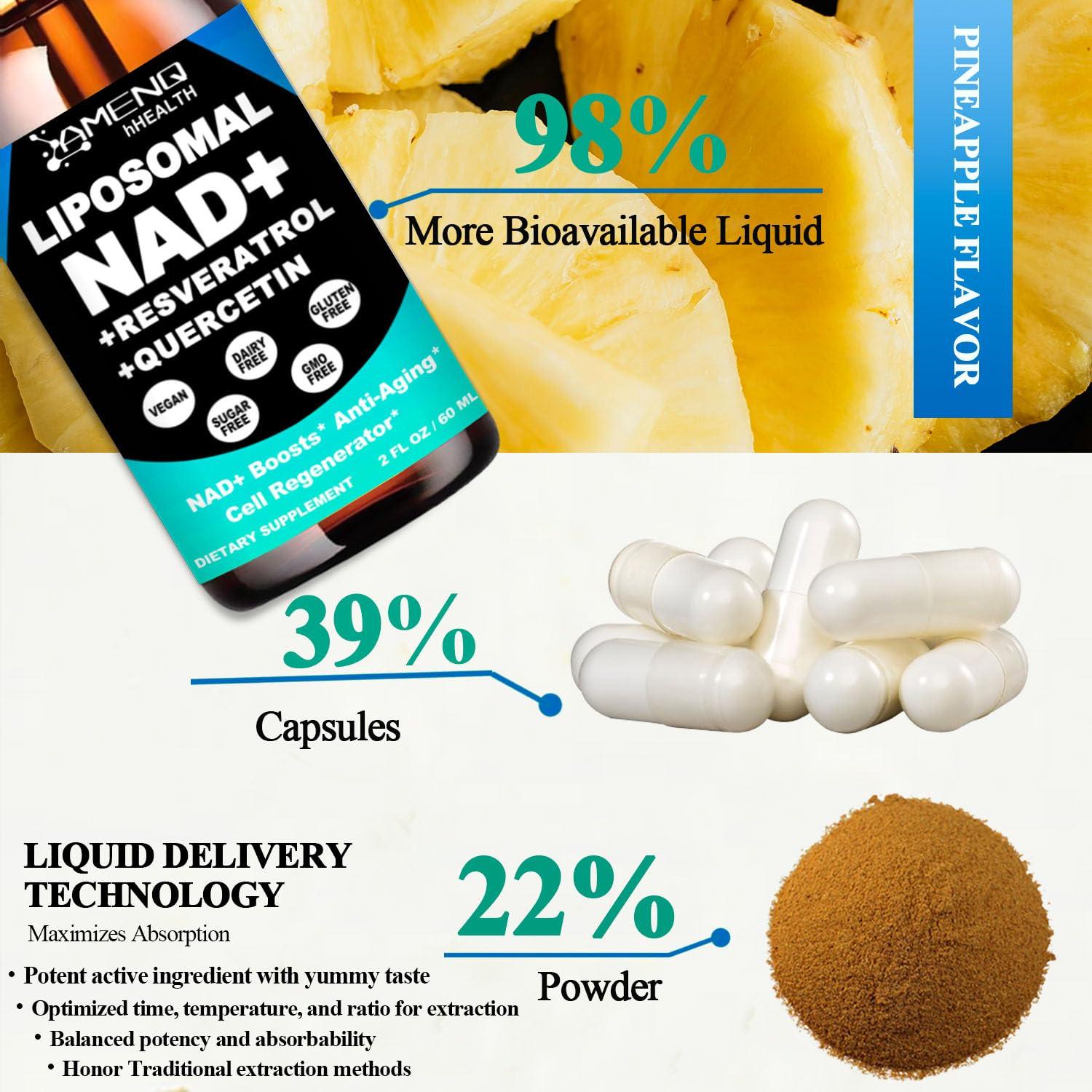 AMENQ hHEALTH NAD Supplement, Liposomal NAD Nicotinamide Riboside Resveratrol 900mg Quercetion, TMG, Vitamin B3, High Potency NAD Plus Liquid Supplement for Cell Regenerator, Longevity, Energy, Anti-Aging, Focus