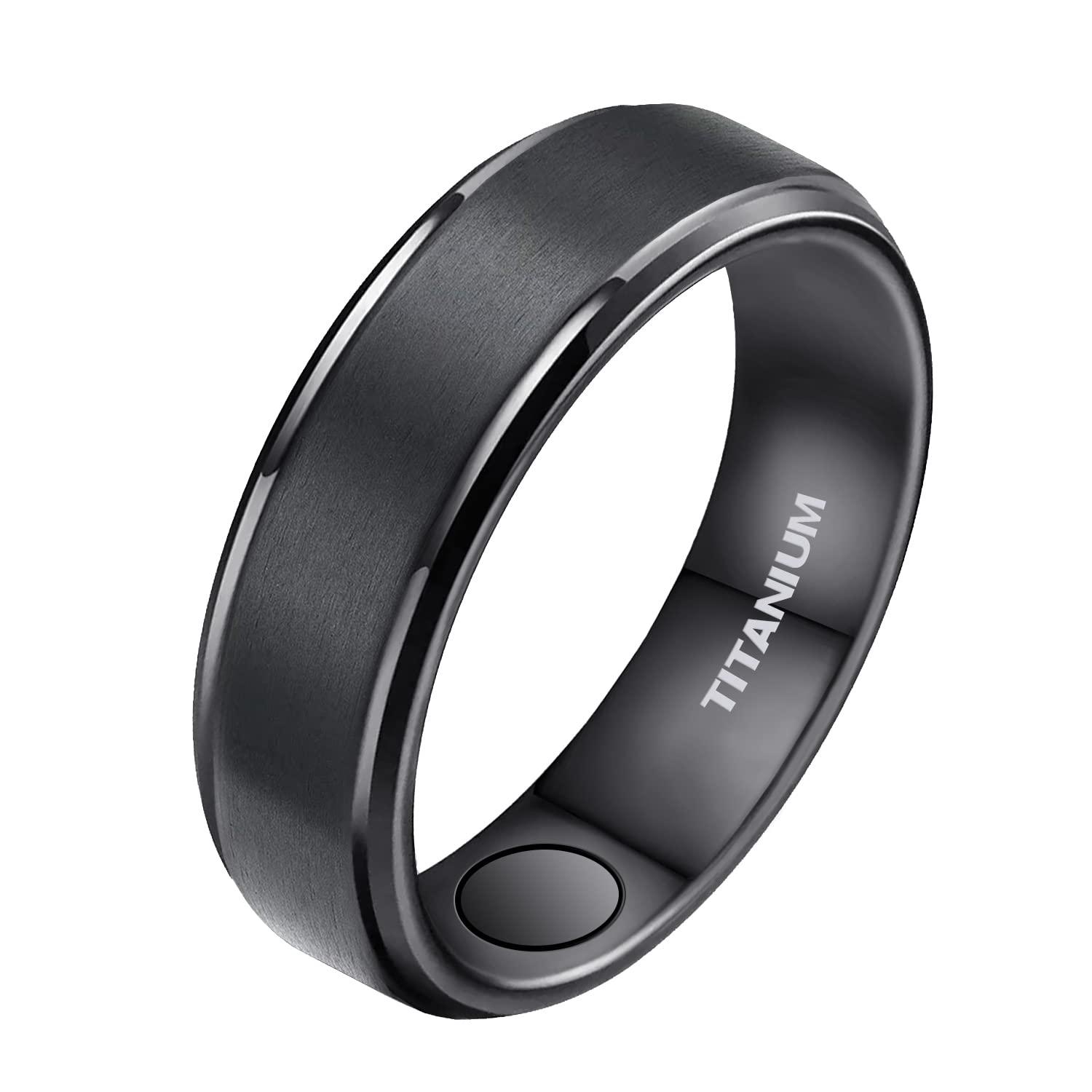 JEROOT JEROOT 8mm Black Titanium Magnetic Ring for Men, 5mm Silver Pure Titanium Magnetic Ring for Women, Healing Ring with 3500 Gauss Magnets for Jewelry Gifts