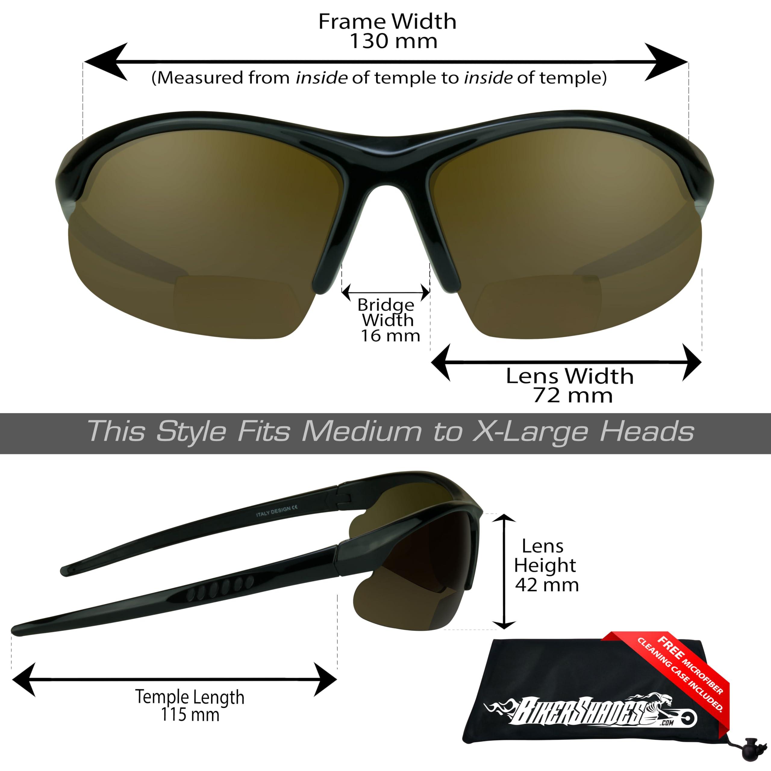 Bikershades Biker Armour Polarized Bifocal Reading +2.50 Sunglasses Semi Rimless Wrap Around Sport TR90 Black Frame Brown Lens