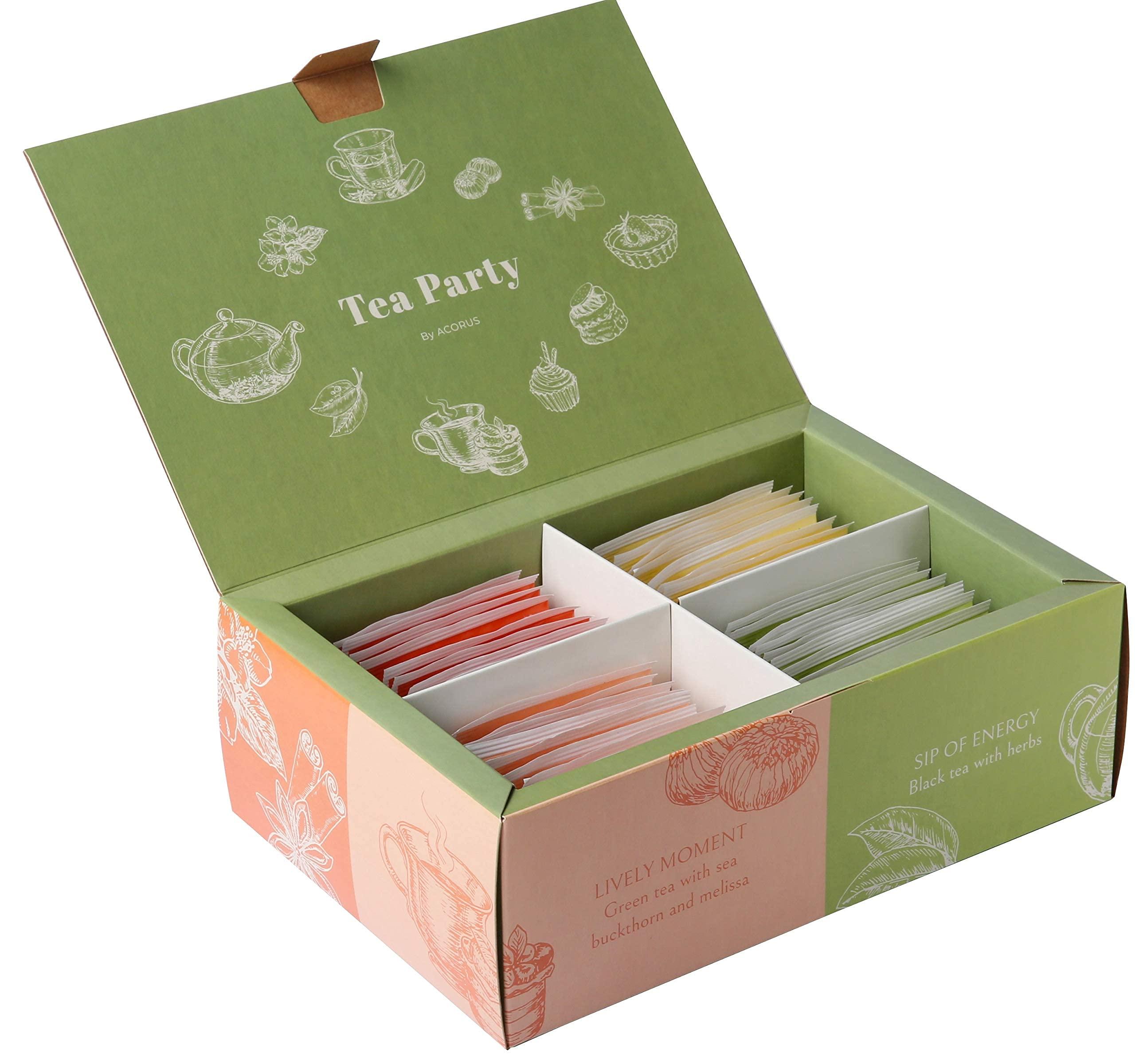 ACORUS ACORUS Tea Party with 4 Different Flavors | Tea Set | 40 Count Natural Rooibos, Black Tea, Green Tea Packs with Beautiful Gift Box | Tea Bags Variety Pack