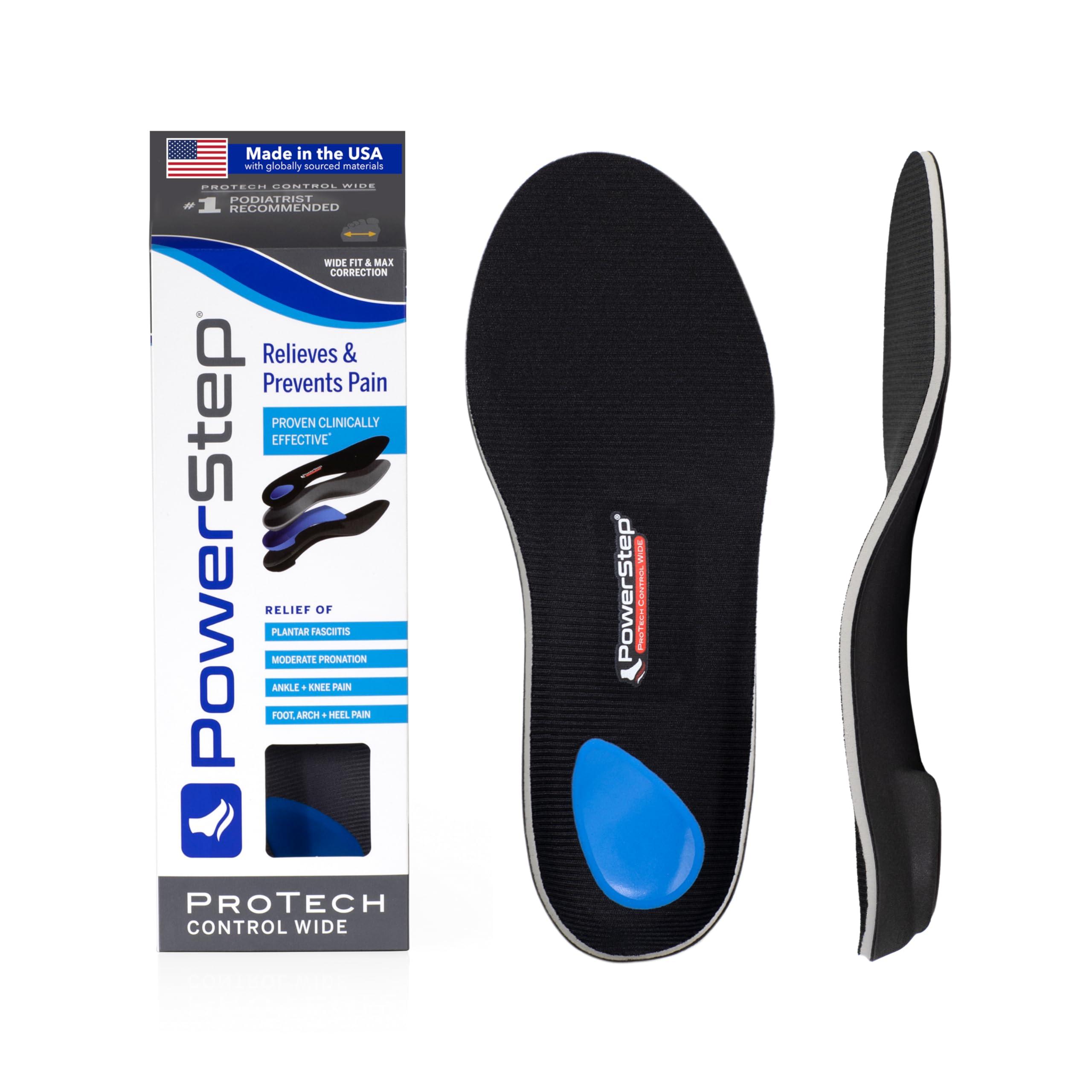 PowerStep PowerStep ProTech Control Wide Orthotic Inserts - Medical Grade Orthotics for Wide Feet - Provides Extra Support for Plantar Fasciitis, Heel Pain, Arch Pain, and Overpronation (M 14-15)