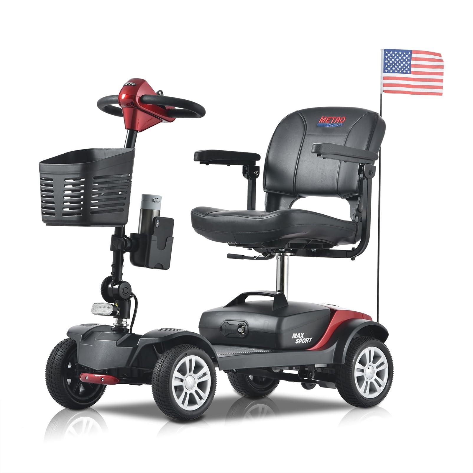 NineLife Basics Mobility Scooters for Seniors & Adults 400lbs Capacity 4 Wheel Foldable Powered Mobility Scooter for Elderly for Travel, Lightweight All Terrain Mobility Scooter with Lights and Basket (Red)