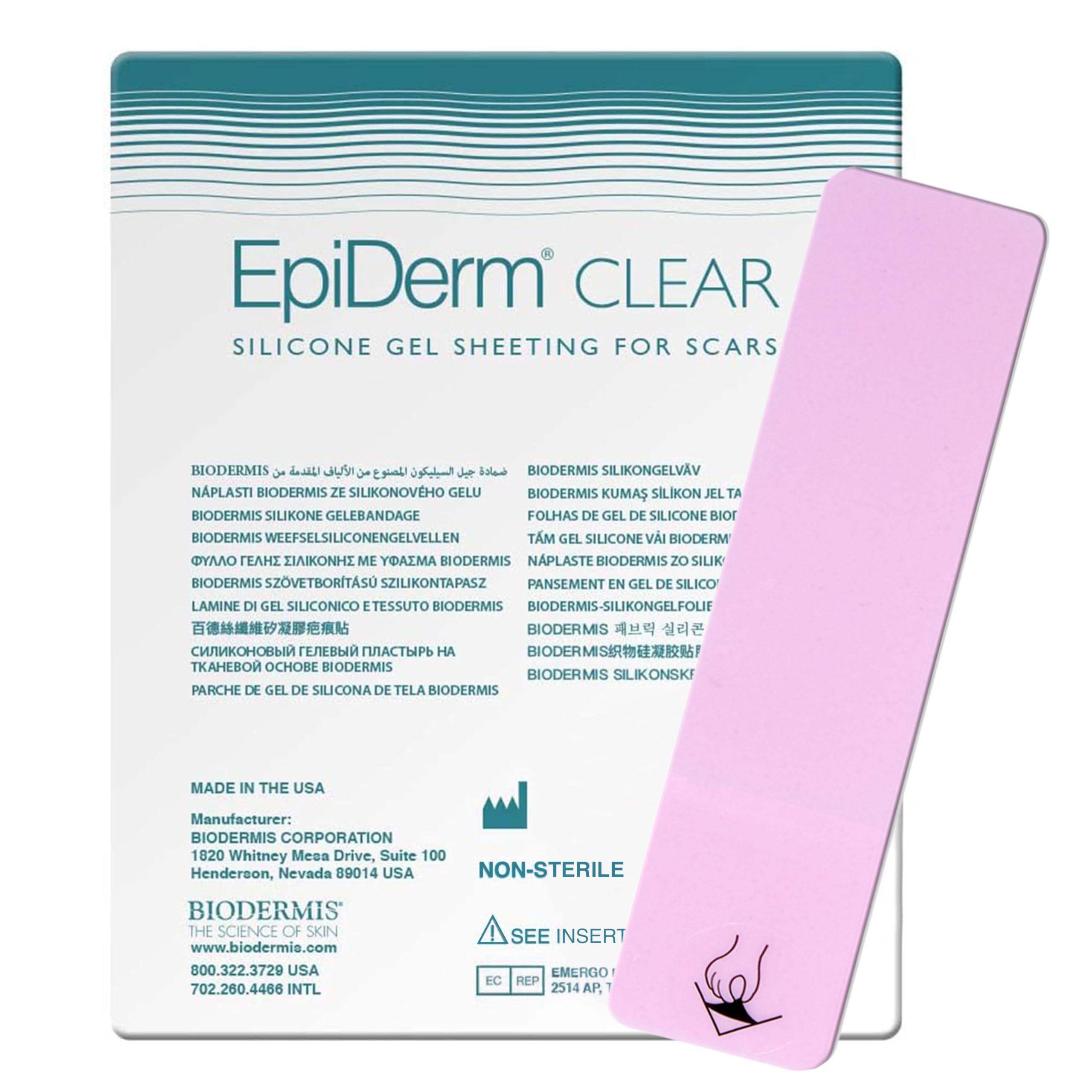 BIODERMIS EpiDerm Silicone Gel Scar Strips - Premium-Grade Silicone Scar Tape for Optimal Scar Care-Versatile, Flexible & Reusable - Ideal for C-Section, Tummy Tuck & Cardiac Surgery Scars - 1.4\"x6\", Clear