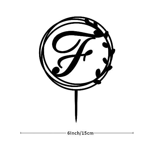 lutieger Initial Letter F Cake Topper Flowers Eucalyptus Leaves Birthday Cake Topper Calligraphy Initials Wreath Acrylic Black Nuptial Party Baking Cake Decorations Elegant Gifts for Girls Men