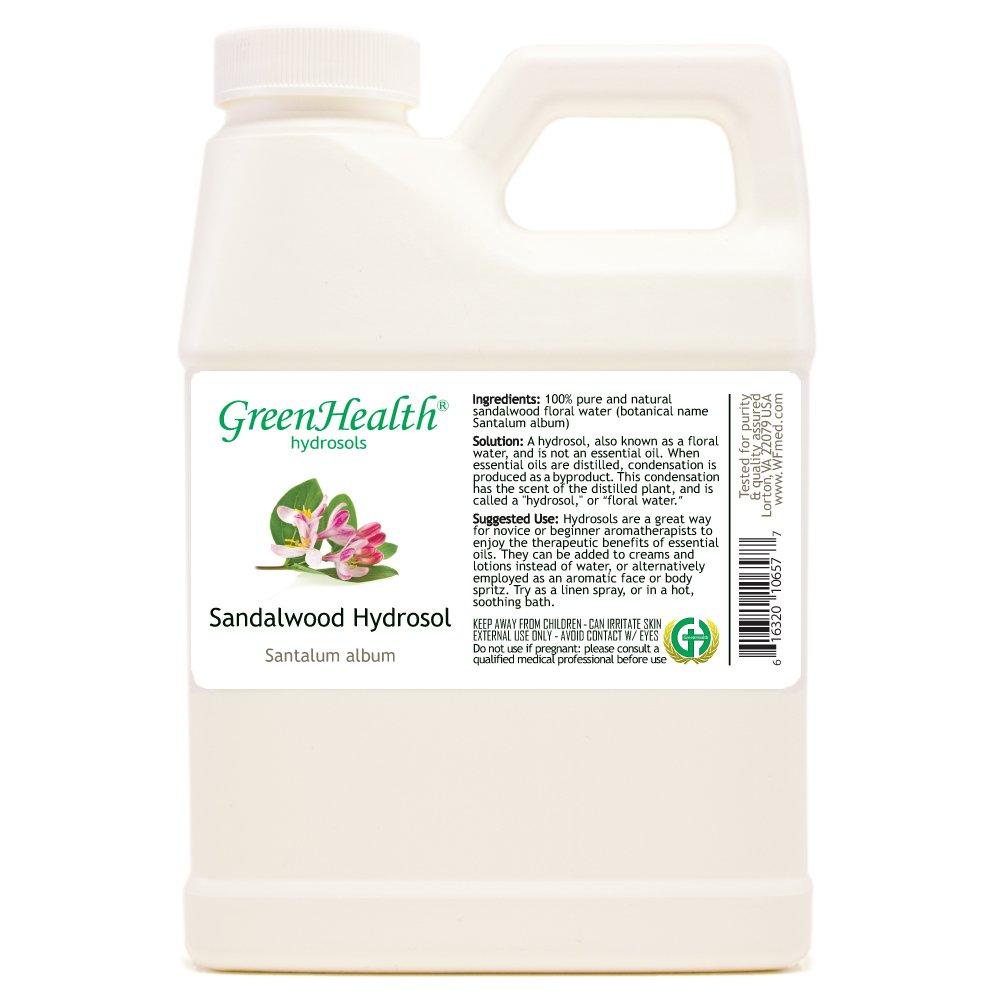 GreenHealth Sandalwood Hydrosol (Floral Water) - 16 fl oz Plastic Jug w/Cap - 100% Pure (NOT Oil) - GreenHealth