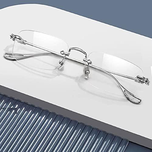 WEBUP WEBUP 2.0 Rimless Computer Reading Glasses Mens Reading Glasses Ultralight Frameless Glasses Men Blue Light Blocking Eyewear (Color : Silver, Size : Diopter+2.5)