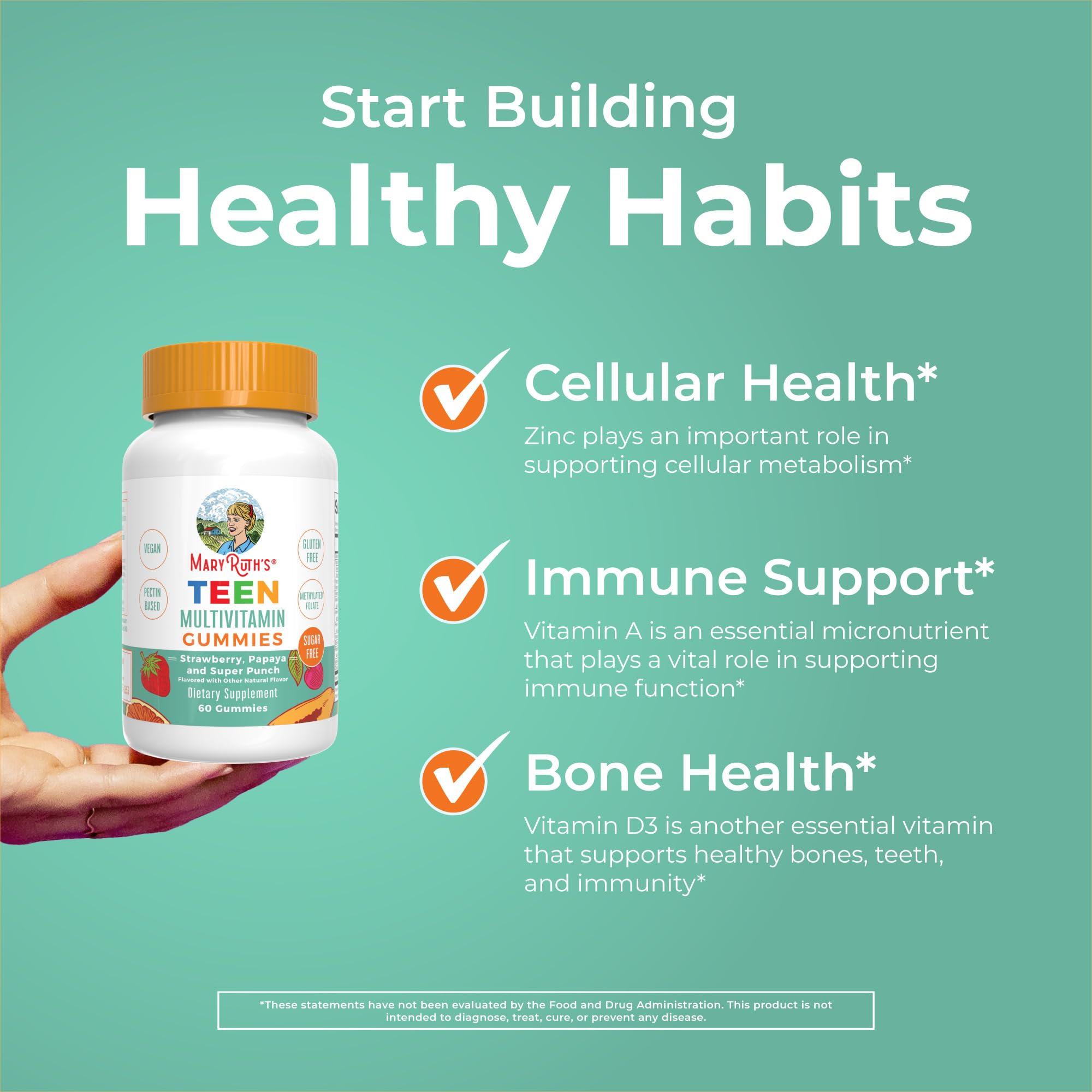 MaryRuth Organics MaryRuth Organics Multivitamin for Teens | Teen Multivitamin Multimineral Gummies with Vitamin B, C, D and E, Biotin, Zinc | Teen Vitamins | Vegan | Sugar Free | Gluten Free | 60 Count