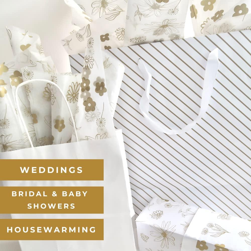 Lain & Lou Lain & Lou Floral Tissue Paper for Packaging Small Business (25 Pack) Gold Tissue Paper Sheets Printed Pastel Tissue Paper Bulk - Boho Wrapping Paper Baby in Bloom Baby Shower