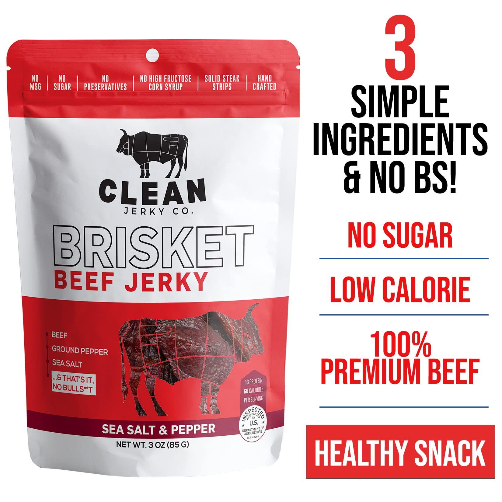 Clean Jerky Co Clean Jerky Co. Old Fashioned Dry Zero Sugar Beef Jerky (2-Pack) | Salt & Pepper Flavorful Protein Snack | Made with 100% Beef | No MSG, No Sugar, No Nitrates, No High Fructose Corn Syrup, No Junk