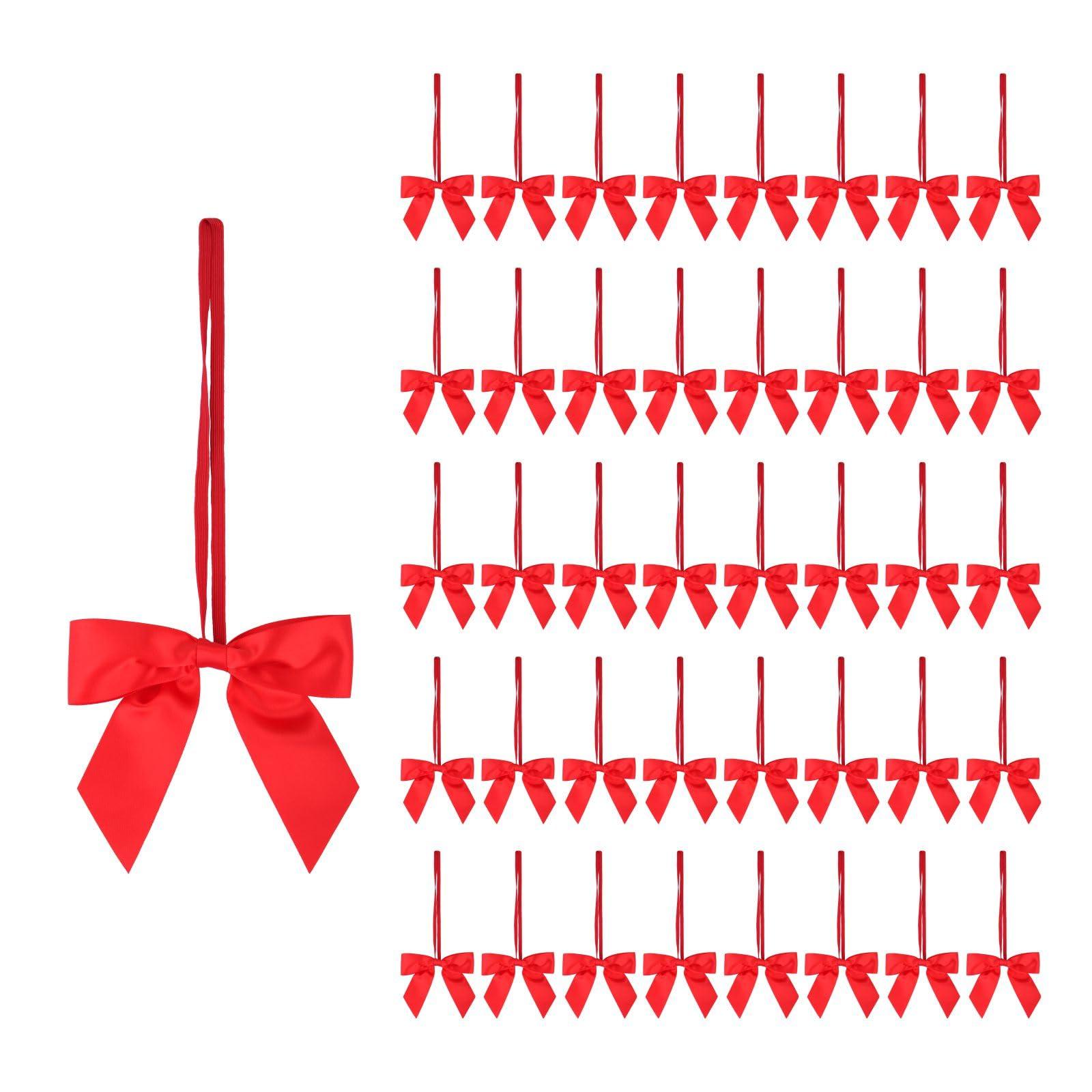 Meseey Meseey 50pcs 3 Inch Stretch Elastic Loops with Pre-Tied Red Ribbon Bows for Gift Wrapping,Baby Showers, Weddings, Christmas Boxes (3\", Red)