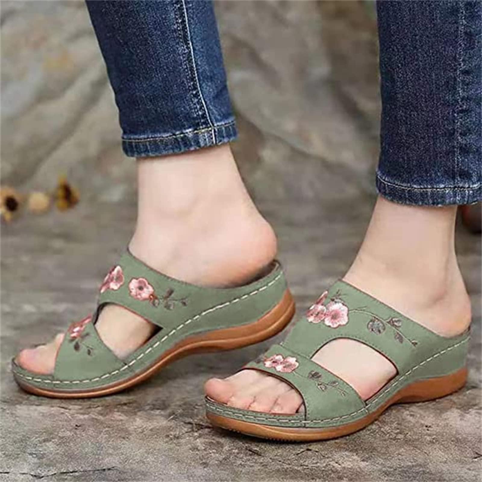 Generic Orthopedic Dress Sandals For Women Plantar Fasciitis Orthopedic Sandals for Women Walking Slippers with Arch Support Anti-Slip Breathable Dressy Summer Vintage Slip On Orthotic Flip Flops
