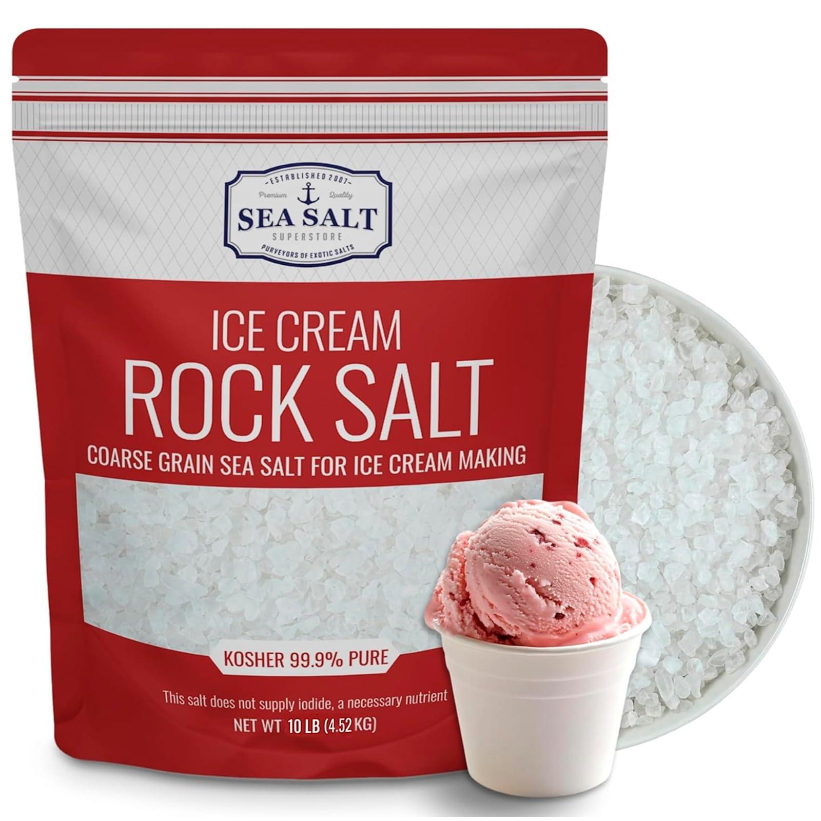 Sea Salt Superstore Ice Cream Salt, Rock Salt for Ice Cream Making, Universally Compatible Coarse Sea Salt and Non-Iodized Salt for All Ice Cream Maker, 10 lb (5 lb 2-Pack) Bags, Sea Salt Superstore