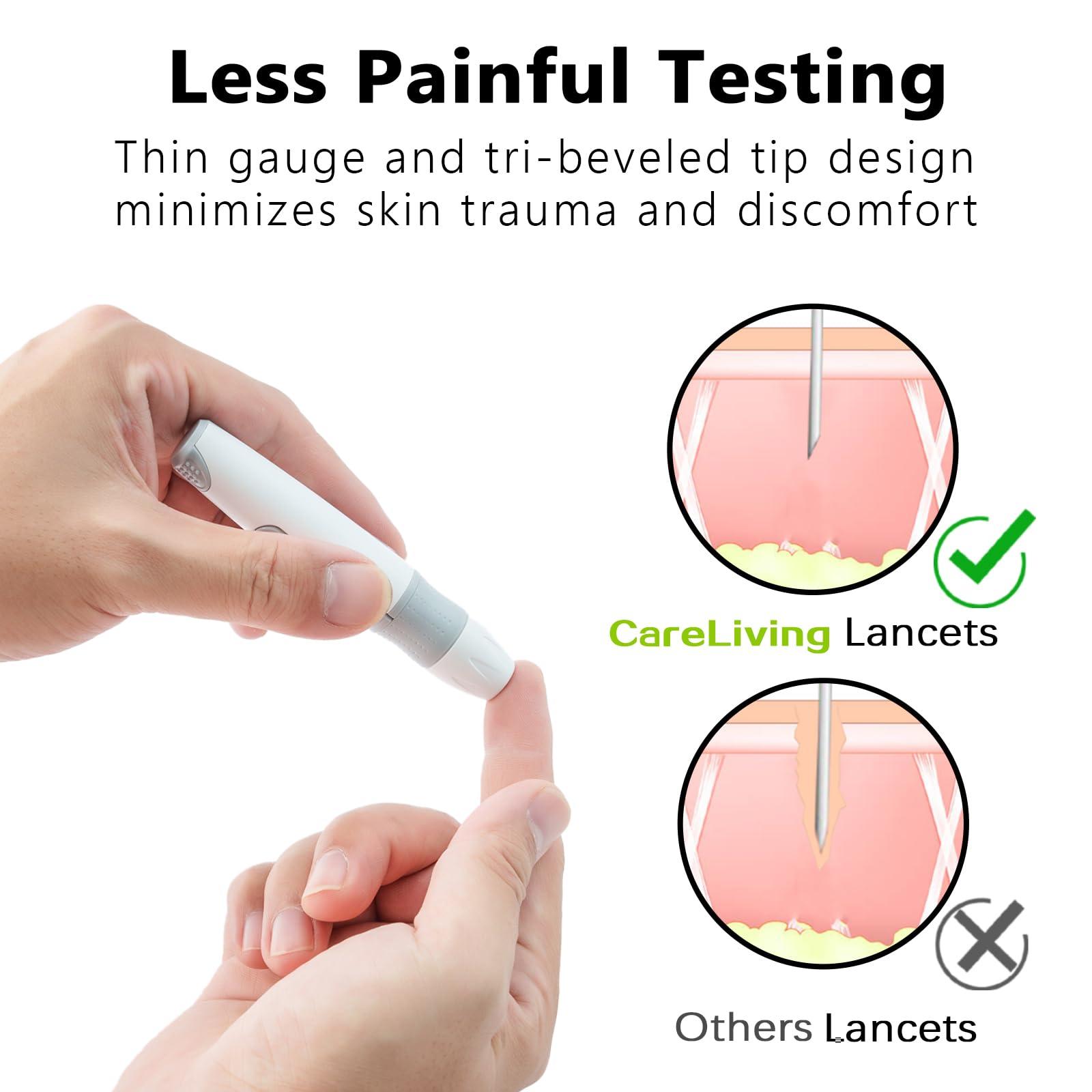 CARELIVING CareLiving Lancets for Diabetes Testing - 30 Gauge Diabetic Lancets for Blood Testing and Glucose Testing - Fits Most Lancing Devices - 310 Count (Blue)