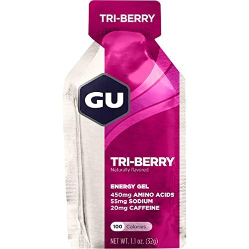 GU GU Energy Original Sports Nutrition Energy Gel, Vegan, Gluten-Free, 8-Count Tri-Berry and Salted Caramel Flavor Bundle