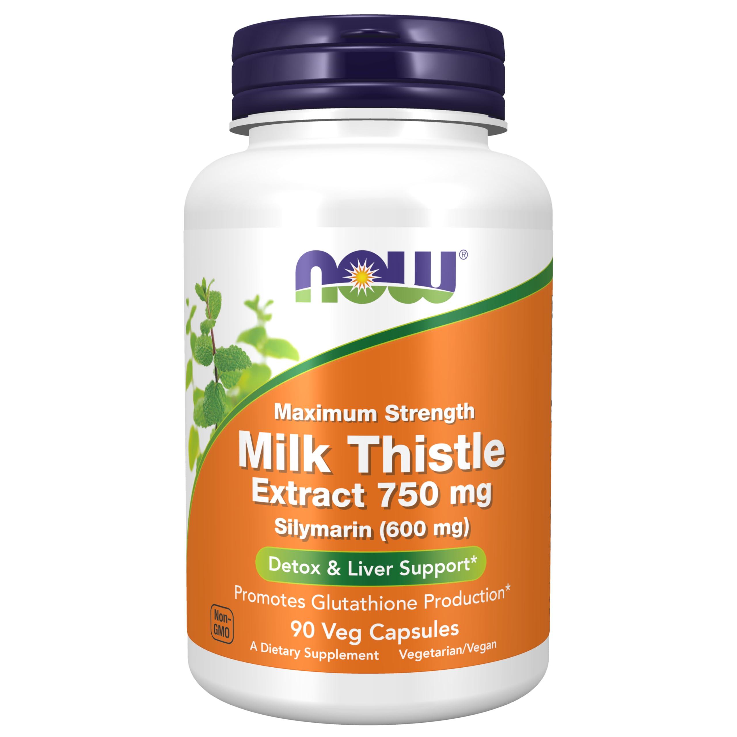 NOW NOW Milk Thistle Extract 750 mg Silymarin (600 mg), Maximum Strength - 90 Veg Capsules