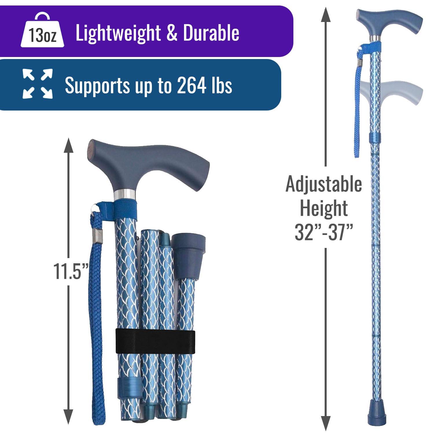 Switch Sticks Switch Sticks Walking Cane for Men or Women, Foldable and Adjustable from 32-37 Inches, FSA and HSA Eligible, Engraved Azure