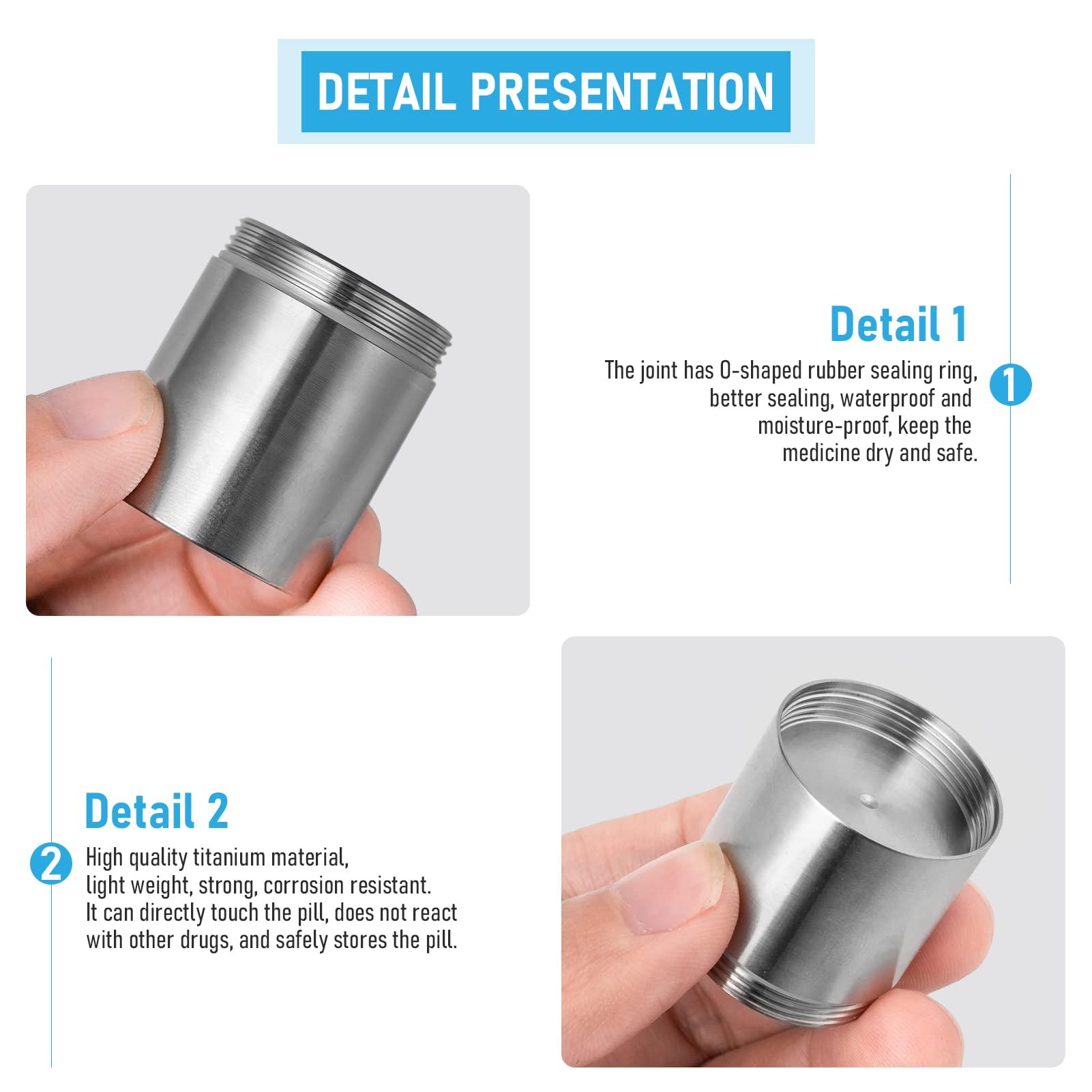 TISUR TISUR Pill Case Extension Compartments, Metal Titanium Pill Holder Pocket Small Pill Box Keychain Extra Extension,Pill Bottle Medicine Organizer Pill Container (1 Extension Compartment Without Cap)