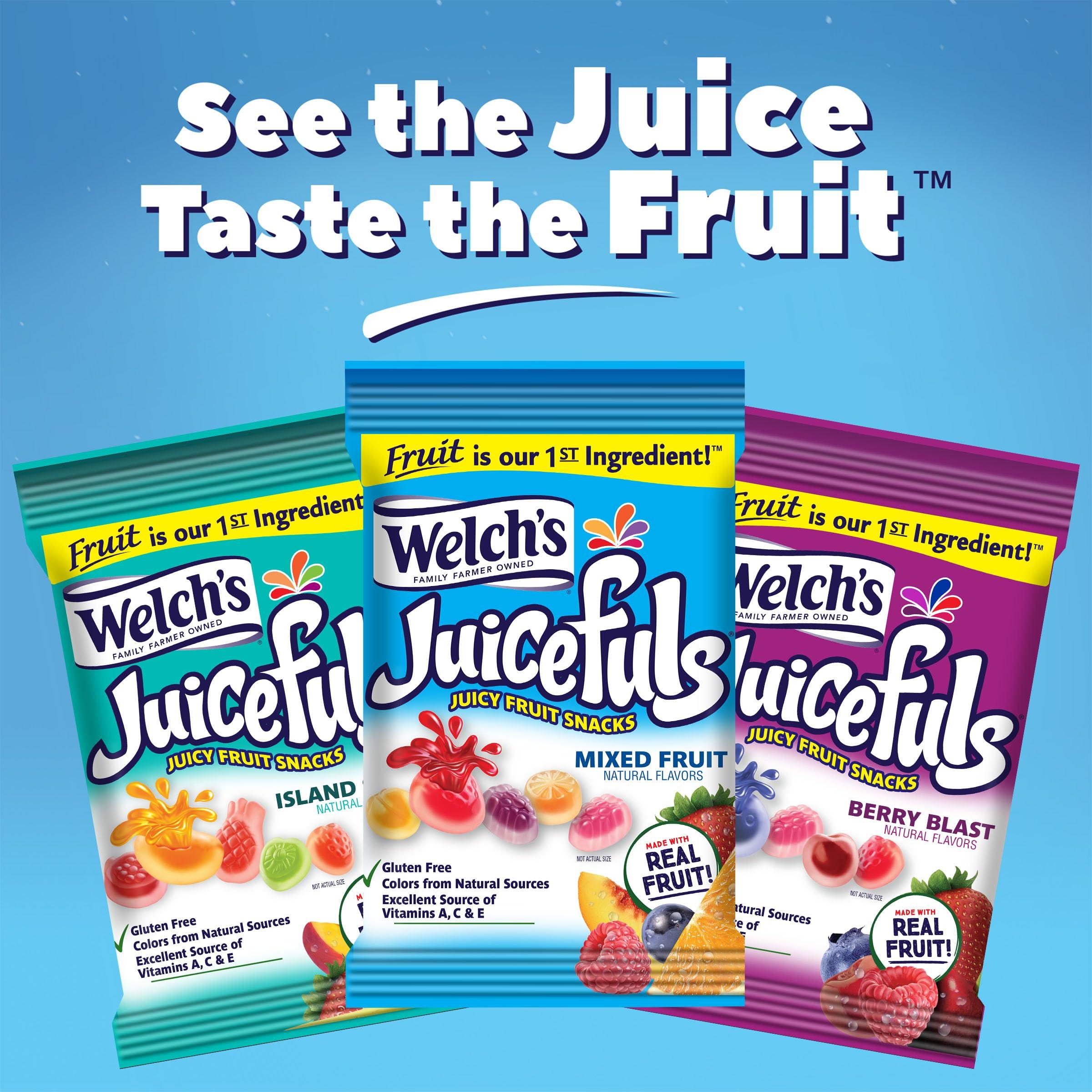 Welch's Welch\'s Juicefuls Juicy Fruit Snacks, Mixed Fruit, Berry Blast & Island Splash Fruit Gushers Variety Pack, Great For School Lunches, Gluten Free, 4 Oz Individual Single Serve Bags (Pack Of 12)