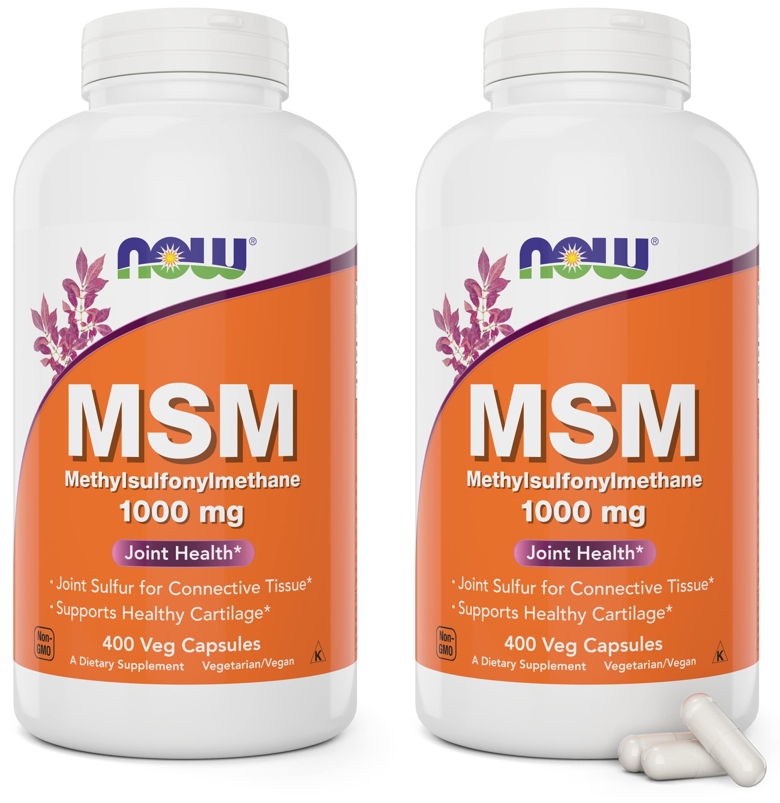 NOW NOW MSM 1000mg, 400 Veg Capsules (Pack of 2) Methyl-Sulphonyl-Methane, Made in USA, Sulfur Supplement, Joint Health, Non-GMO, Vegan/Vegetarian Friendly