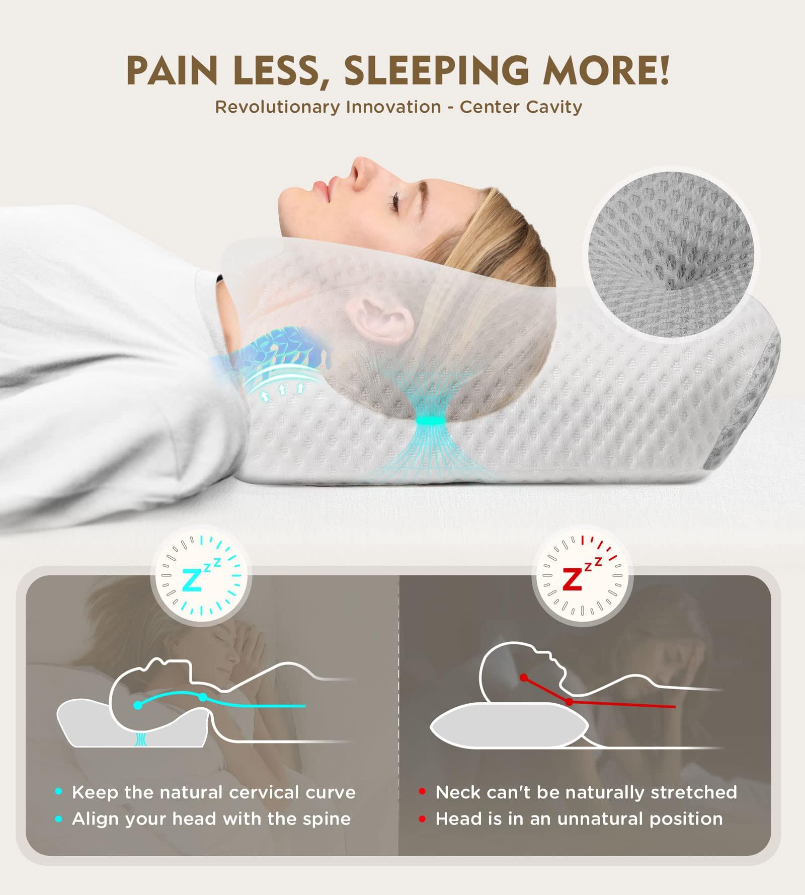 Osteo Osteo Cervical Pillow for Neck Pain Relief, Hollow Design Odorless Memory Foam Pillows with Cooling Case, Adjustable Orthopedic Bed Pillow for Sleeping, Support for Side Back Sleepers