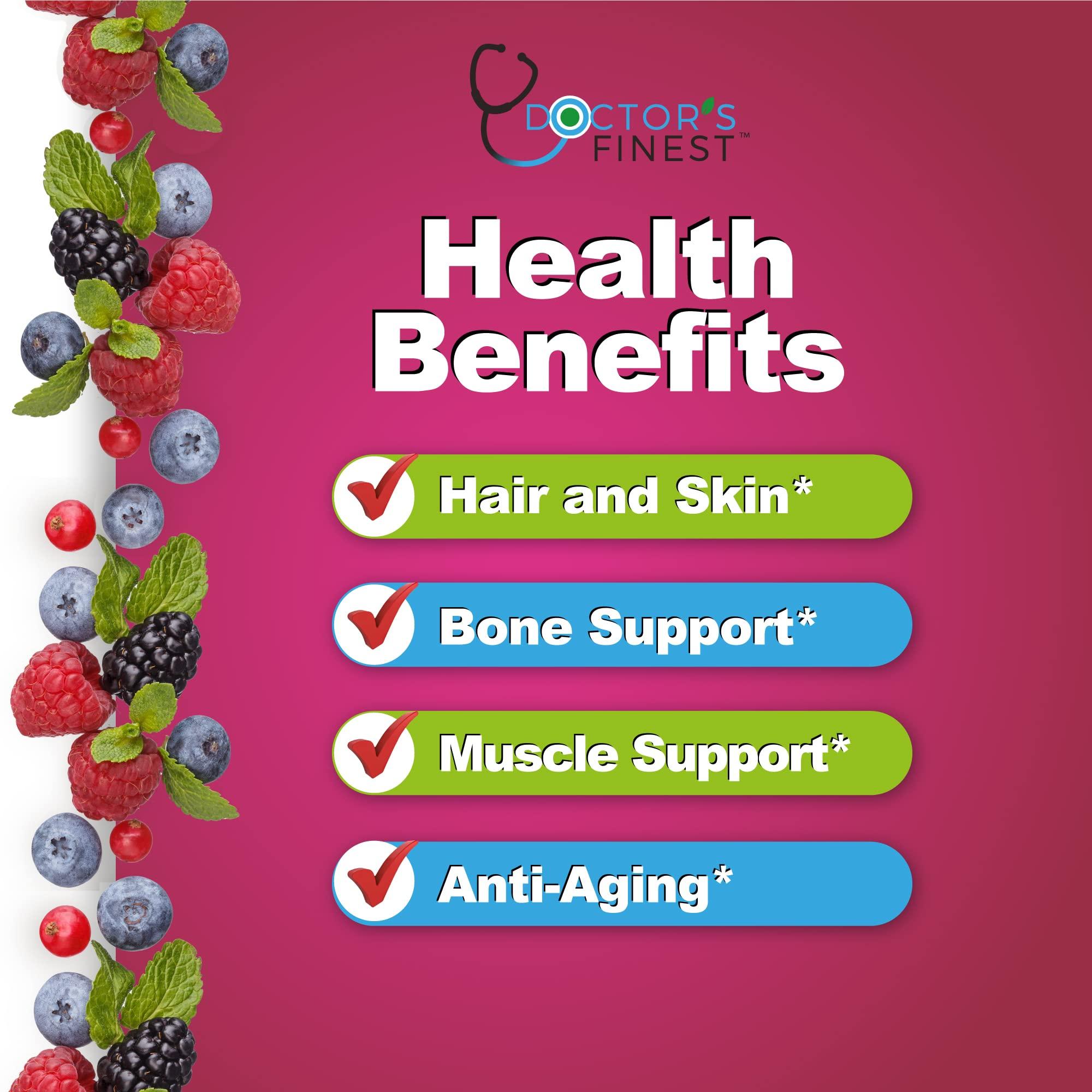 DOCTORS FINEST DOCTORS FINEST Collagen and Biotin 10000mcg Gummies, Vegan, GMO-Free, Gluten Free, Natural Raspberry Flavor Gummy Vitamins, for Hair Growth, Hair Skin and Nails Dietary Supplement, 90 Gummies