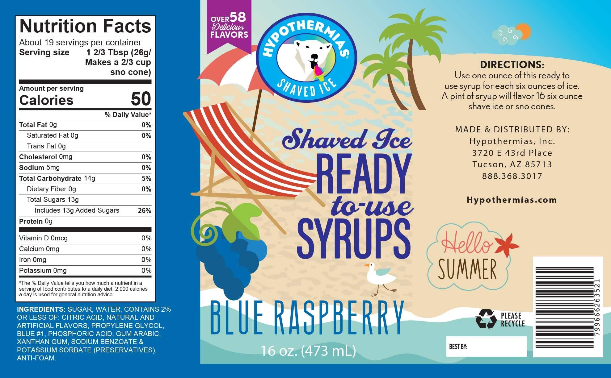 Hypothermias Hypothermias Shaved Ice & Snow Cone Syrup Variety Pack - 6 Pints (16 Fl. Oz.) - Blue Raspberry, Cherry, Strawberry, Grape, Watermelon, Banana - Non-GMO 100% Pure Cane Sugar, BPA-Free Plastic Bottles with Pour Top