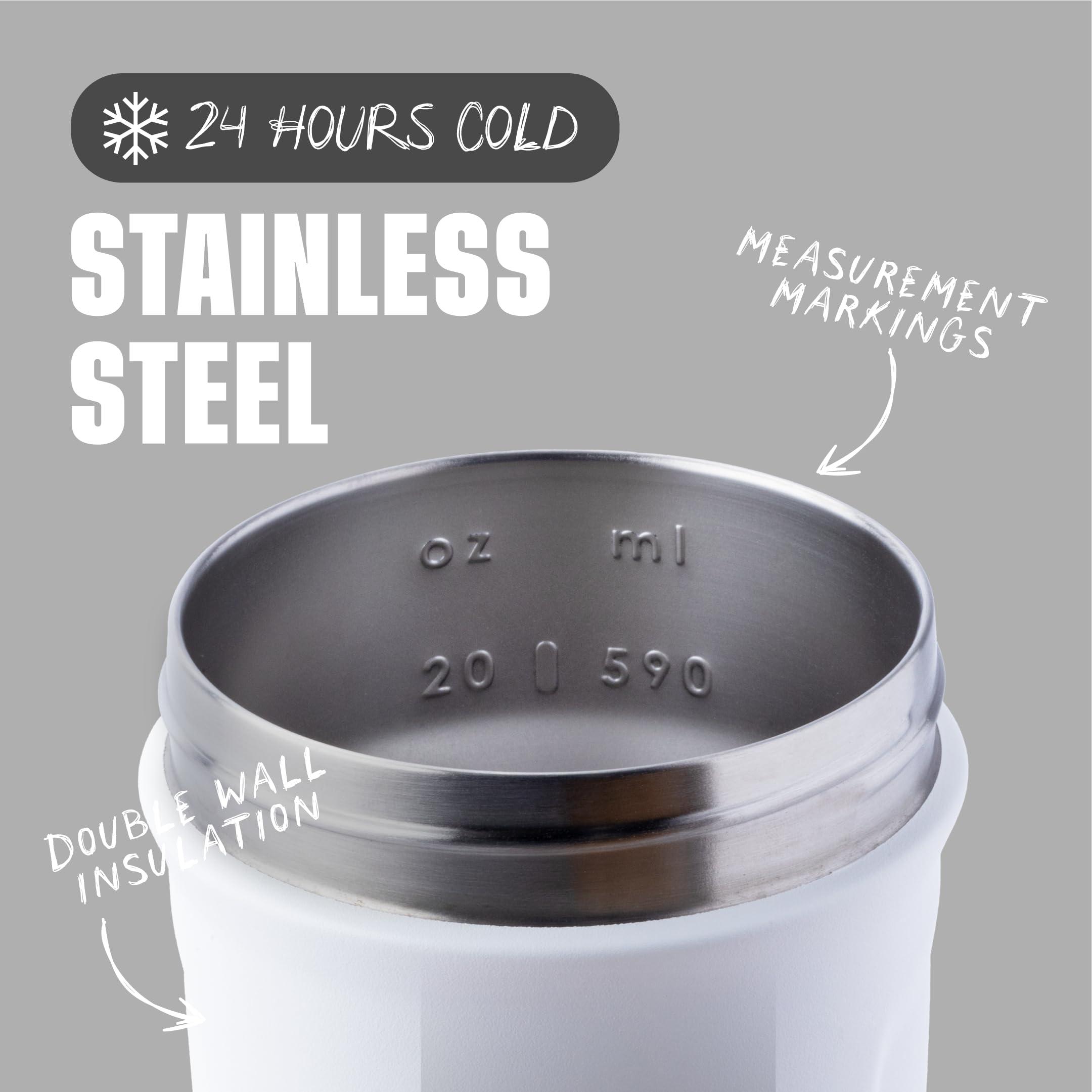 BlenderBottle BlenderBottle Strada Shaker Cup Insulated Stainless Steel Water Bottle with Wire Whisk, 24-Ounce, White