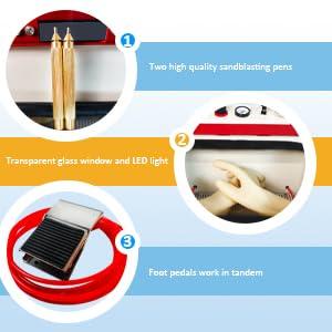 Alliph Alliph Two-Pen Sandblaster Machine, Sandblasting Machine with 2 Pens & 2 Tanks, Dental Sandblasting Equipment with Led and Glass Window for Surface Treatment of Materials