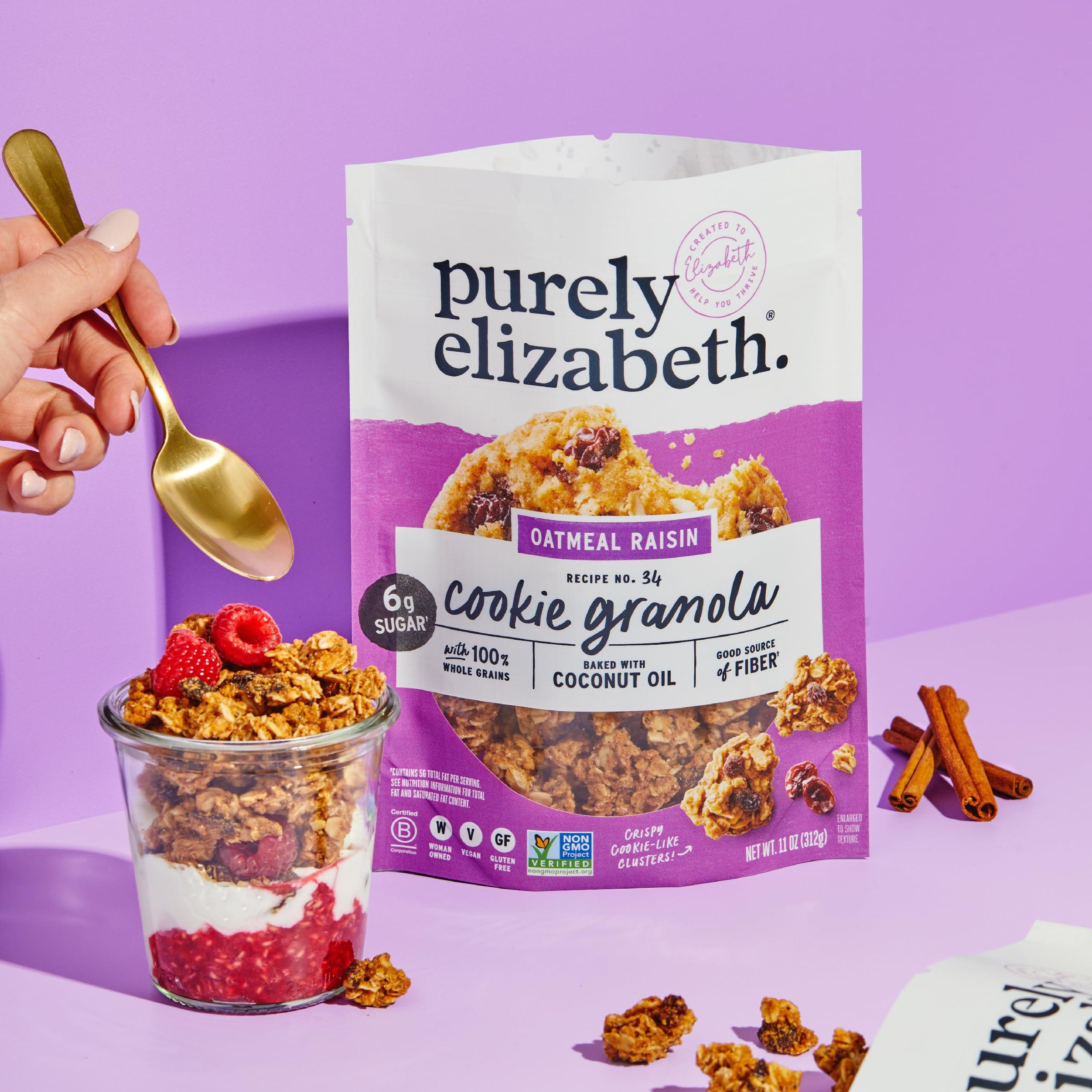 purely elizabeth. Purely Elizabeth Cookie Granola Variety Pack, Chocolate Chip, Oatmeal Raisin, and Double Chocolate, Gluten-Free, Non-GMO (3 Ct, 11oz Bag)