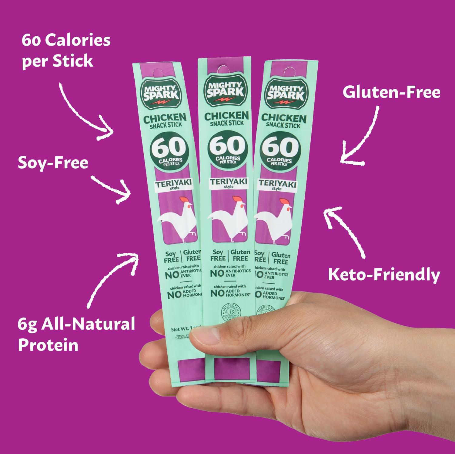 Mighty Spark Mighty Spark Chicken Snack Sticks Variety Pack - Original + Teriyaki - 6g of Protein, Gluten Free, Soy Free Jerky Sticks - High Protein Keto Snacks, Weight Watchers Approved Snacks - 24 ct