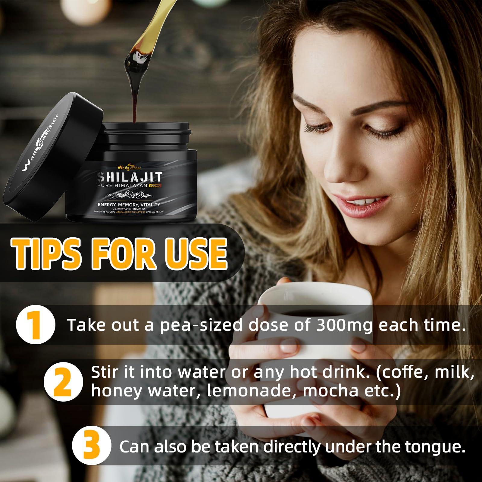 Wellcatcher Wellcatcher Pure Himalayan Shilajit Resin for Men Women: Natural Organic Shilajit Supplement 600MG Rich in 85+ Trace Minerals 75%+ Fulvic Acid for Energy Immunity Focus Support 50 Servings