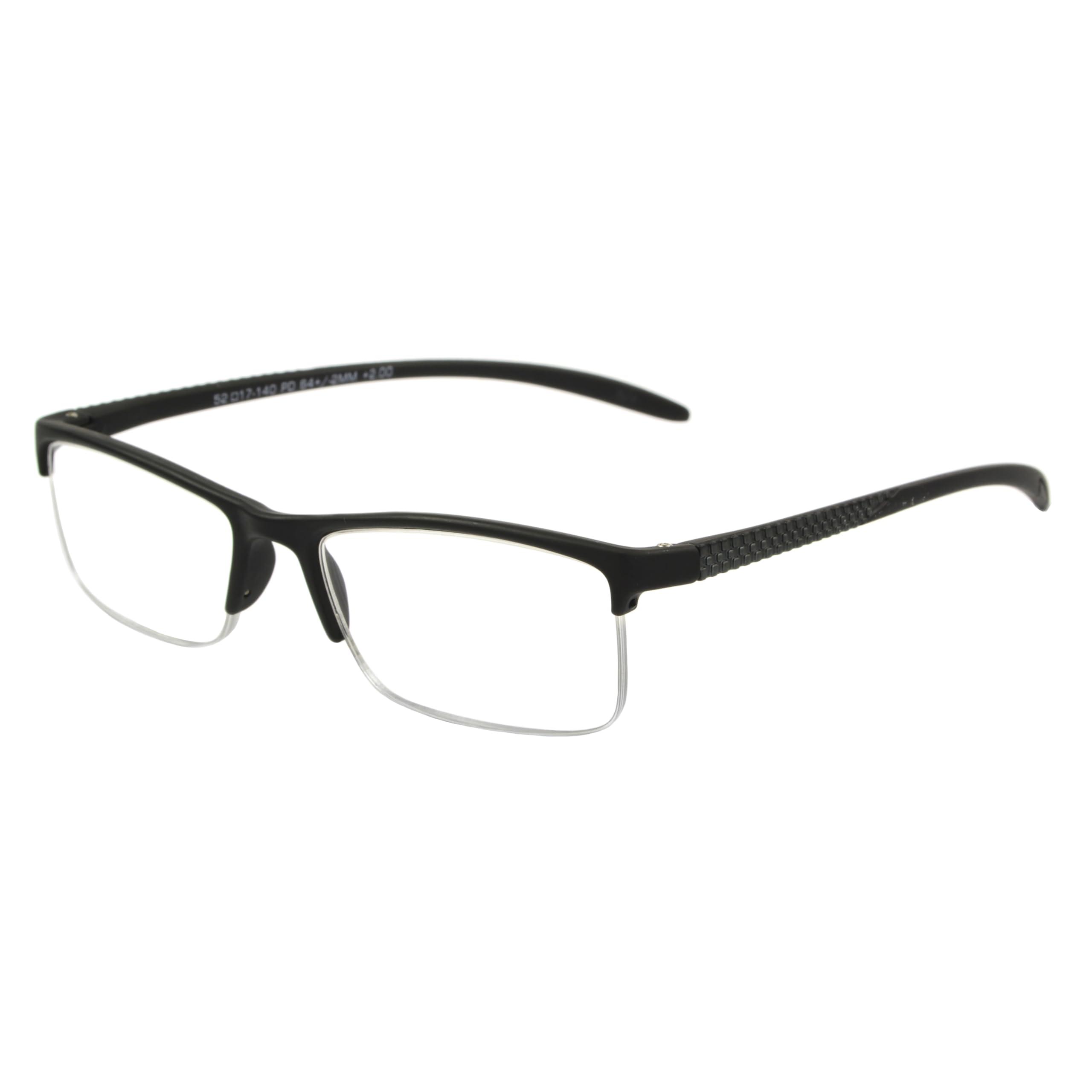 Foster Grant Foster Grant Men's Paolo Square Reading Glasses, Black/Transparent, 59 mm + 2
