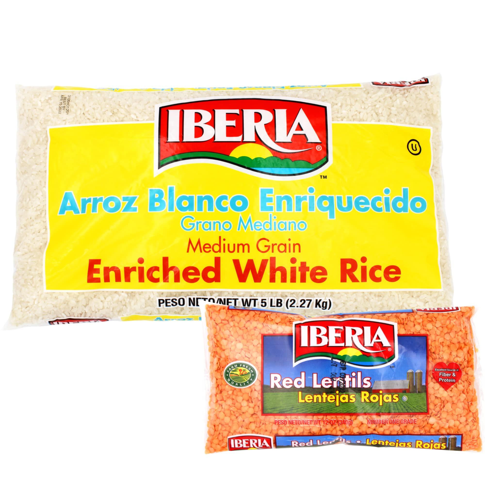 Iberia Iberia Enriched Medium Grain White Rice, 5 Pounds + Iberia Red Lentils 12 oz.