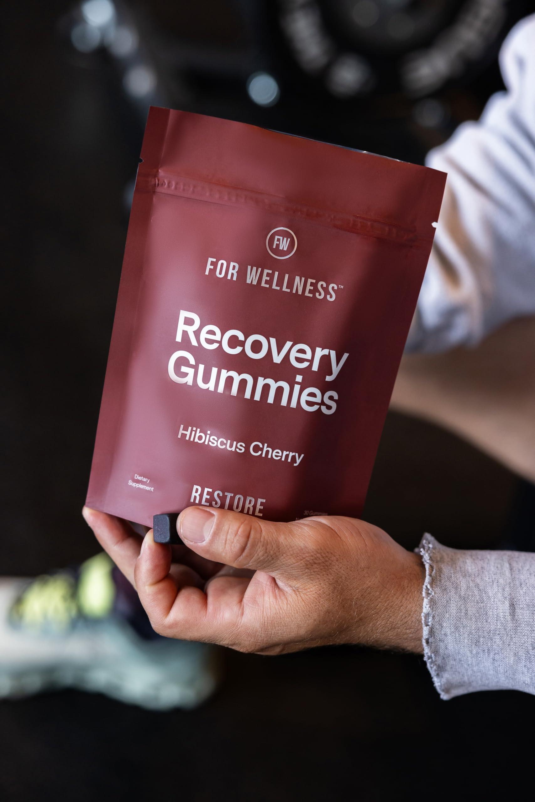 For Wellness Recovery Gummies - Tart Cherry Gummies for Muscle Recovery - Hibiscus Cherry Flavor with Antioxidants & Electrolytes Combats Soreness, Fights Inflammation, Boosts Energy - Vegan, Non-GMO, Gluten-Free
