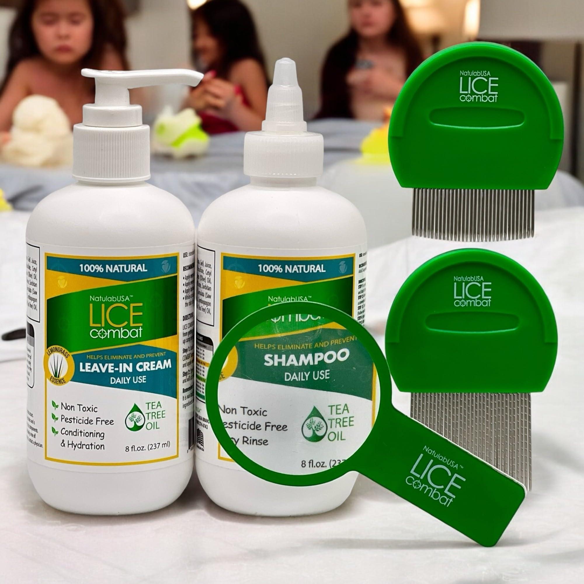 NatulabUSA NatulabUSA Lice Combat Treatment Kit | Shampoo, Leave-in Cream, Two Combs and Magnifying Glass | Manages Lice, Super Lice & Nits | Repels & Prevents | Pesticide Free | 100% Natural Essential Oils