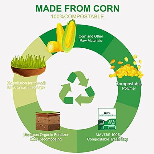 mavere 100% Compost Bags for Kitchen Countertop Compost Bin - 1, 1.2, 1.3, 1.5 Gallon, Kitchen Food Scrap Waste Compostable Small Trash Bags, ASTM D6400, US BPI and Europe OK Compost Home Certified, 100ct