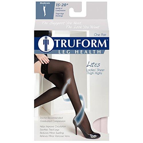 Truform Truform Sheer Compression Stockings, 15-20 mmHg, Women's Thigh High Length, 20 Denier, White, Large
