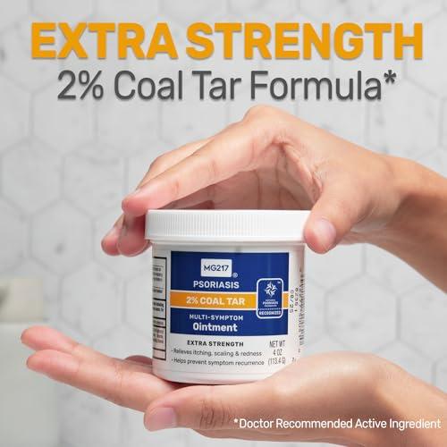 MG217 MG217 2% Coal Tar Ointment for Psoriasis, Extra Strength Multi Symptom Relief, Effectively Relieves Itching, Scaling, Redness, Vitamin A, D and E, 4 oz Jar