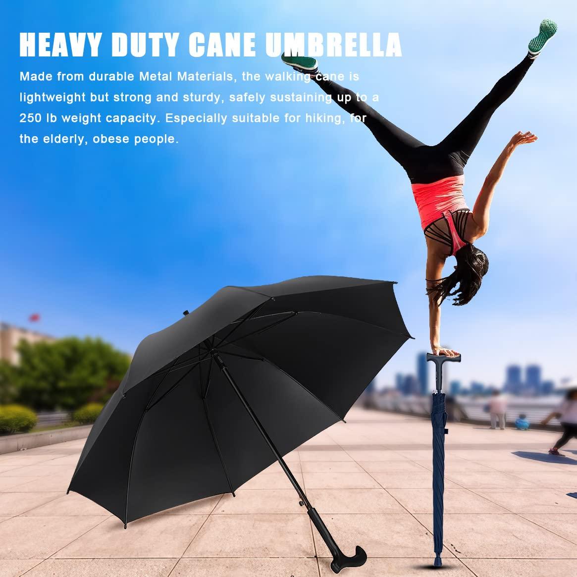 Wrzbest 2-in-1 Walking Sticks Umbrella - Windbreak Ribs Walking Cane Umbrella Lightweight, Windproof, Heavy-Duty Frame- Ideal Father's Gift for Climbing, Hiking, Hanging Out on Raining