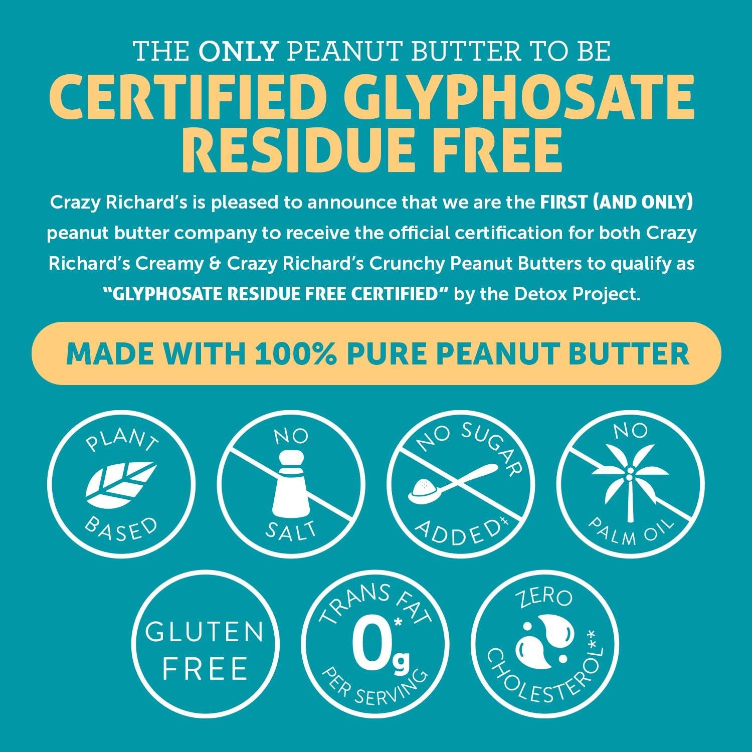 Crazy Richard's Crazy Richard\'s 100% All-Natural Creamy Vegan Peanut Butter with No Added Sugar and Non-GMO (16 Ounce, Pack of 4)