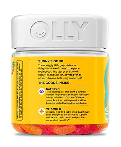OLLY OLLY Hello Happy Gummy Worms, Mood Balance Support, Vitamin D, Saffron, Adult Chewable Supplement, Tropical Zing - 60 Count