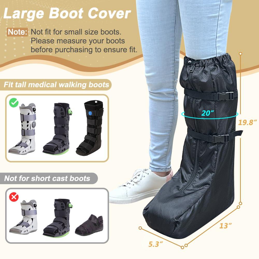 ECISZ ECISZ Walking Boot Cover Tall Medical Cast Fracture Boot Foot Cast Cover Orthopedic Brace Air Walker Boot Covers for Women Men Outdoor Rain Winter Snow Boot Protector Foot Support with Sole (Black)