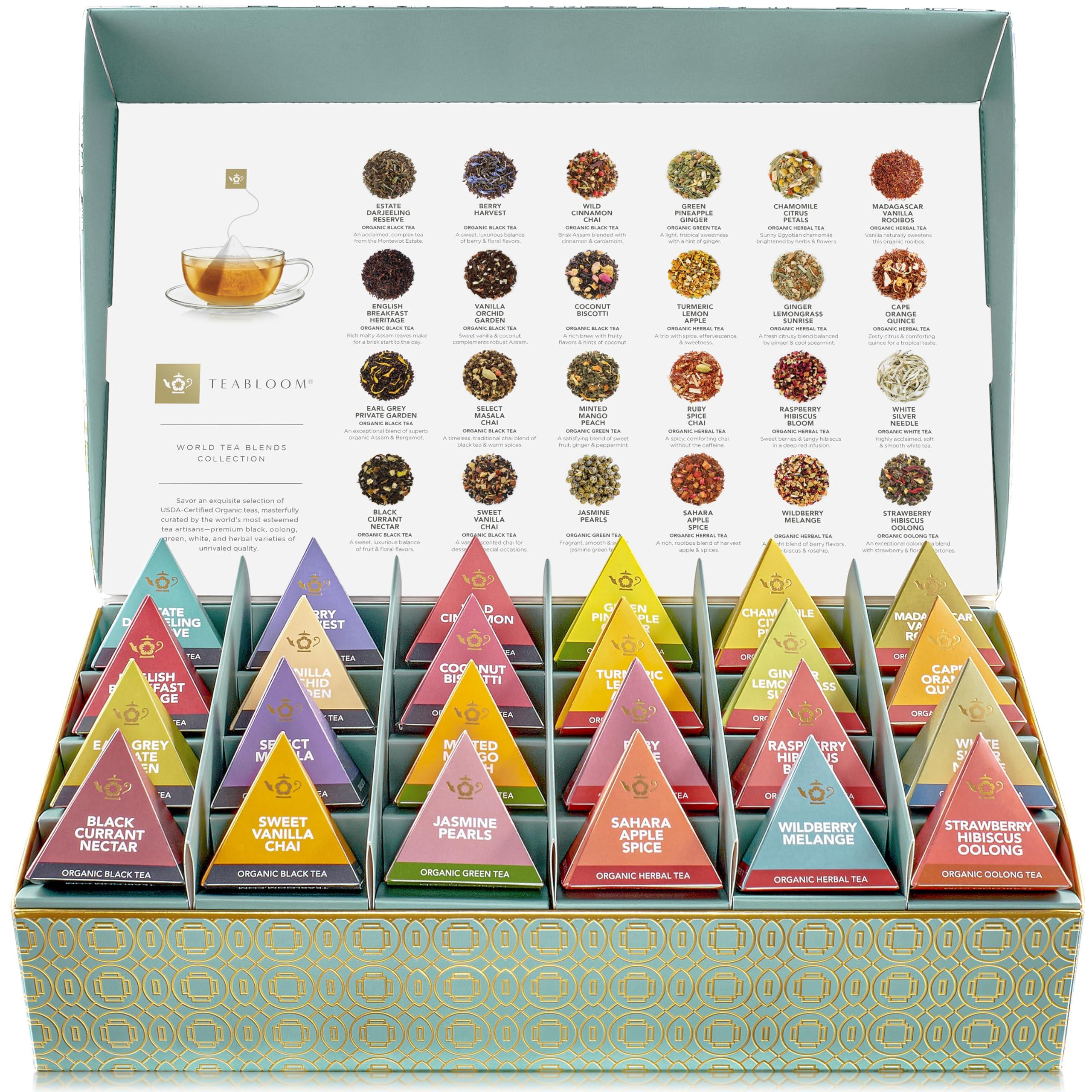 Teabloom Teabloom - World\'s Finest Pyramid Tea Collection, 24 Varieties of USDA Certified Organic Teas - Black Tea, Green Tea, White Tea, Oolong Tea, and Herbal Tea Blends